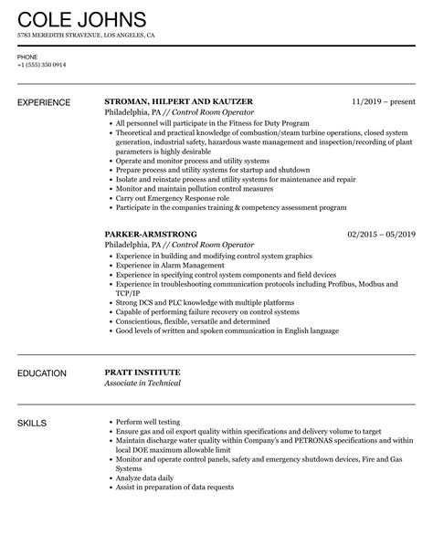 Control Room Operator Resume Samples | Velvet Jobs