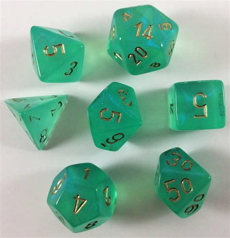 Chessex Borealis Dice Poly Set Light Green Wgold 7 2nd Edition