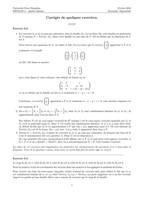 exercice corrigé algèbre linéaire espace vectoriel