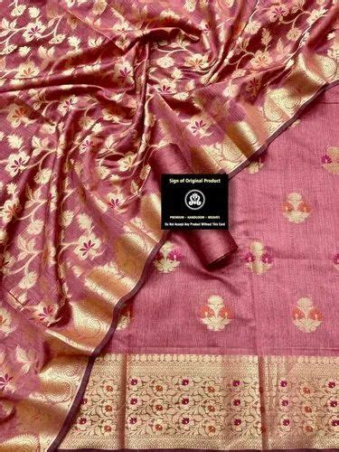 Banarasi Cotton Silk Suit Zari And Resham Weaving With Cotton Silk