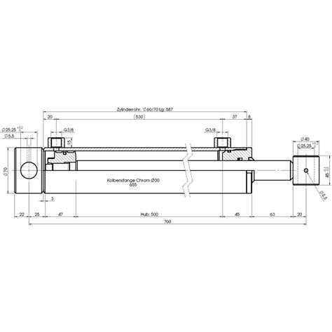 Hydraulikzylinder Doppeltwirkend Hub 500mm Druckkraft Ca 5 6 Tonnen