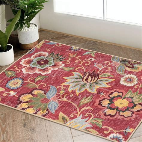 Amazon Beeiva Floral Kitchen Rugs Non Slip Washable X Red Ultra