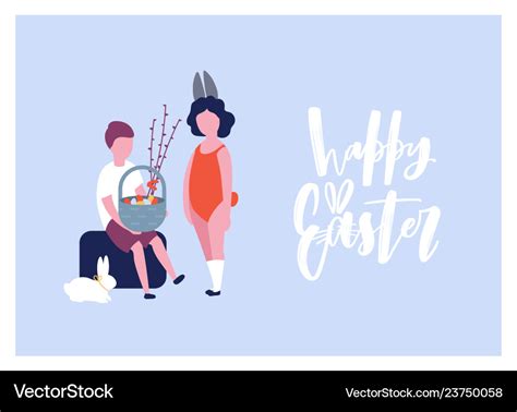 Greeting Card Template With Happy Easter Holiday Vector Image