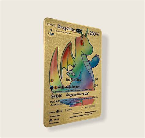 Dragonite Gx Gold Metal Pokémon Card Etsy