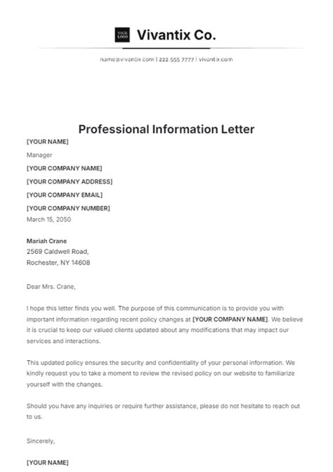 Free Professional Information Letter Template Edit Online And Download