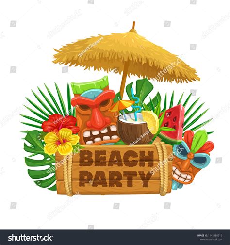 Vector Hawaiian Beach Party Banner Tiki Stock Vector (Royalty Free ...