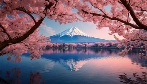 Premium Photo | Cherry blossoms and Mt Fuji at Kawaguchiko lake in Japan