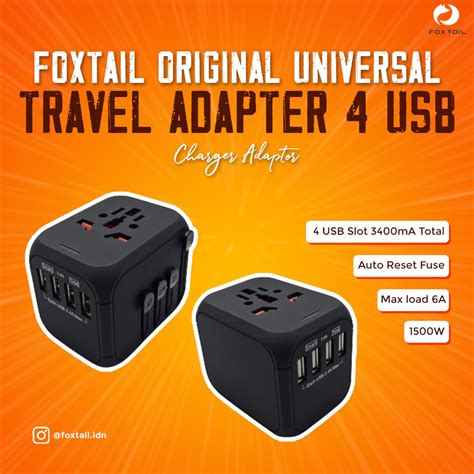 Jual Foxtail Original Universal Travel Adapter 4 Usb Charger Adaptor Tad1 Shopee Indonesia