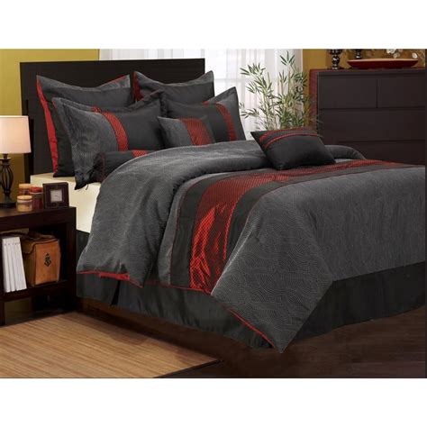 Grand Avenue Ester Red Black 7 Piece Comforter Set Black Silver Queen