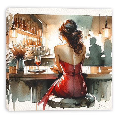 Winston Porter Evening Allure at the Bar Wrapped Canvas Wall Art