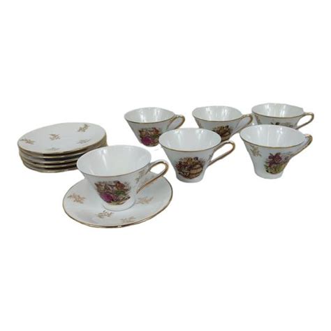 Lot De Tasses Et Soucoupes En Porcelaine Fine Sofafils Dor Es L Or