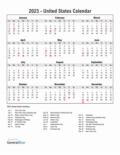 United States 2023 Calendar With Holidays