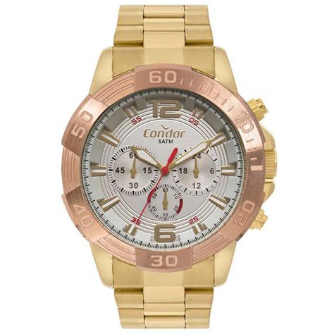 Relógio Condor Masculino Dourado Rosé Cronógrafo Civic Aço Multi Função