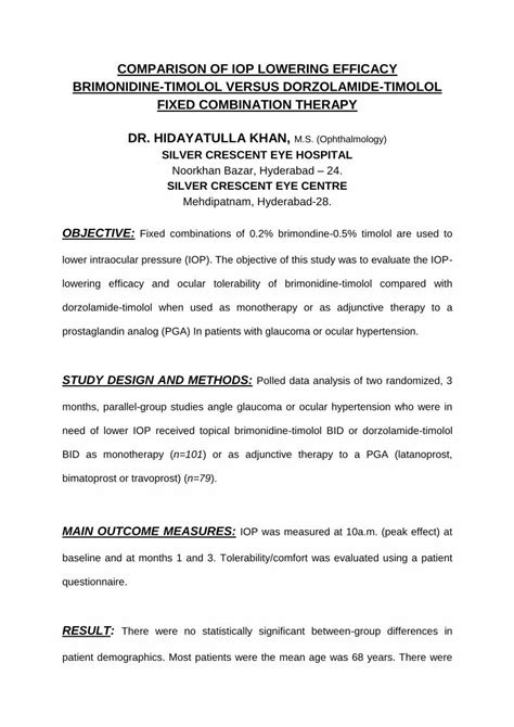 Pdf Comparison Of Iop Lowering Efficacy Comparison Of Iop
