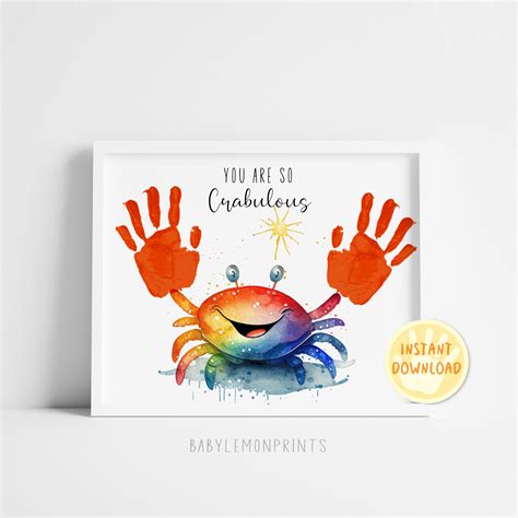 Crab Handprint Craft Crab Handprint Art Footprint Art Diy Etsy