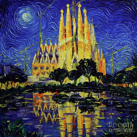 Sagrada Familia Barcelona Mirrored Palette Knife Impasto Oil Painting