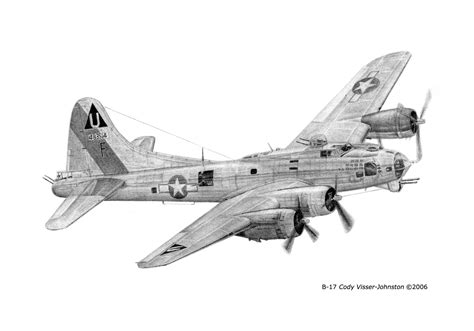 B-17 Flying Fortress WWII Allied Bomber Pencil Drawing 5x7 Print Back ...