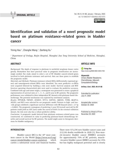 Pdf Identification And Validation Of A Novel Prognostic Model Based