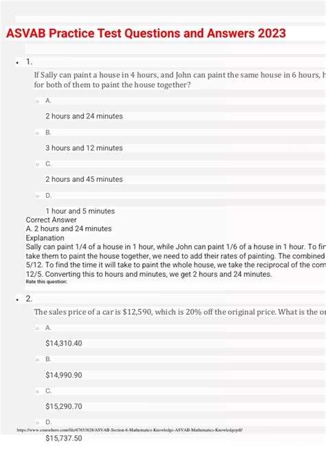 Asvab Practice Test Questions And Answers Asvab Stuvia Us