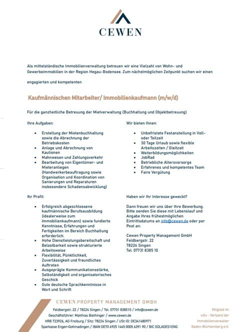 Jobs CEWEN Gruppe Verwaltung Bewirtschaftung Und Entwicklung Von