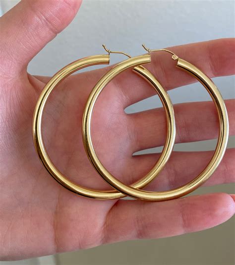 14k Solid Yellow Gold Hoop Earring 2 5 Inch Gold Hoop Etsy