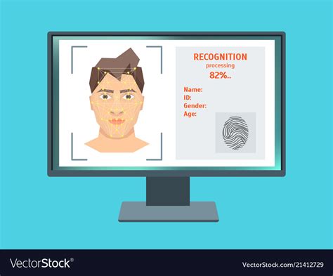 Face Recognition On Screen Monitor Computer Vector Image