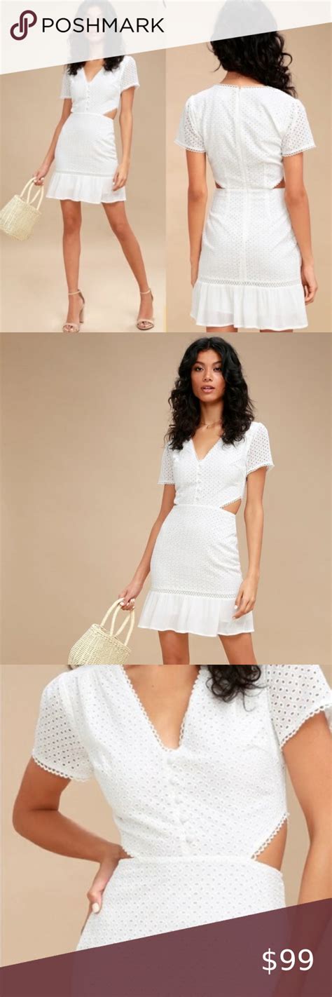 Lost Wander Revolve White Eyelet Side Cutout Mini Dress Size Large