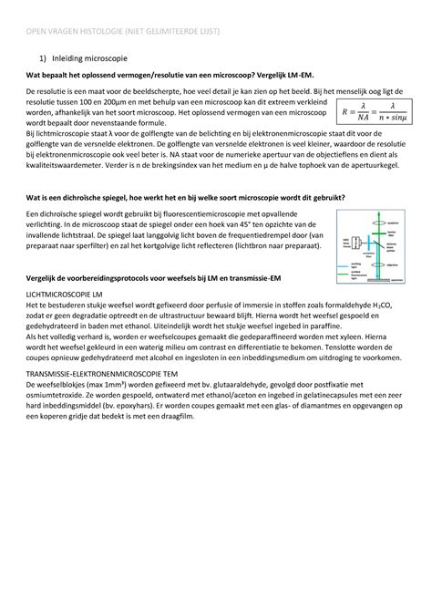 Open Vragen Histologie Met Antwoorden Inleiding Microscopie Wat