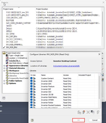 Ok Button Not Active When Configuring Inventor Content Center Libraries