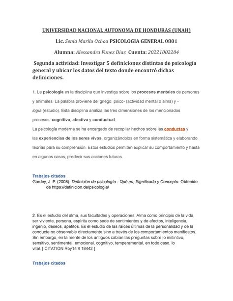 Segunda Actividad Psicologia Universidad Nacional Autonoma De