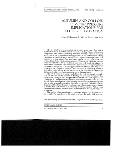 (PDF) Albumin and Colloid Osmotic Pressure Implications for Fluid Resuscitation