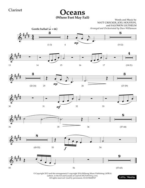 Oceans Where Feet May Fail Choral Anthem Satb Clarinet Sheet Music