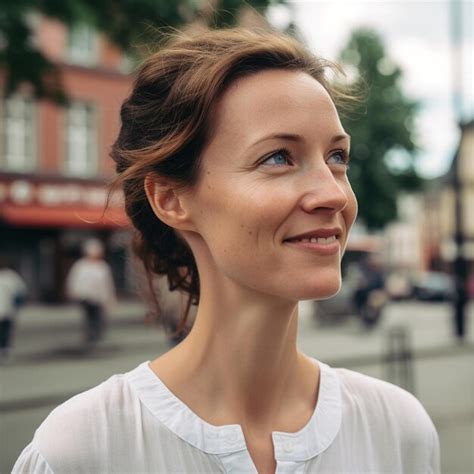 Premium Ai Image A Woman Stands In Front Of A Building With A Sign