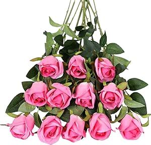 Tifuly Artificial Flowers 12 Pcs Single Long Stem Fake Rose Silk