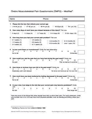 Fillable Online Pimg Mhcc Org Rebro Musculoskeletal Pain Questionnaire