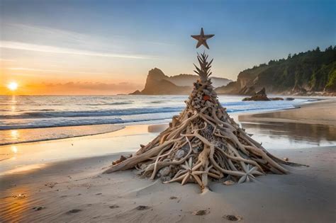 Premium AI Image | A christmas tree is on the beach