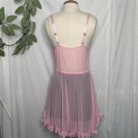 Pink Mesh Babydoll Lingerie Dress With Flower Depop