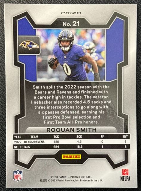 Panini Prizm Roquan Smith Green Wave Prizm Ravens Ebay