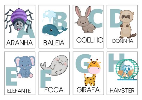Alfabeto Dos Animais Para Imprimir - Fala Profe!: Alfabeto dos animais. Cards para imprimir, jogar e aprender.