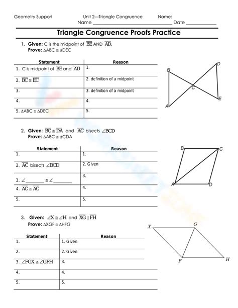 Triangle Congruence Proofs Practice With Cpctc Youtube Worksheets