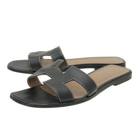 Hermes Black Oran Sandals The Closet