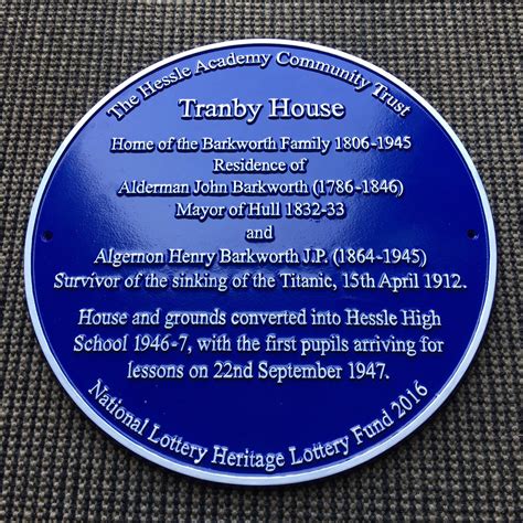 Tranby House Historical Blue Plaque Signcast