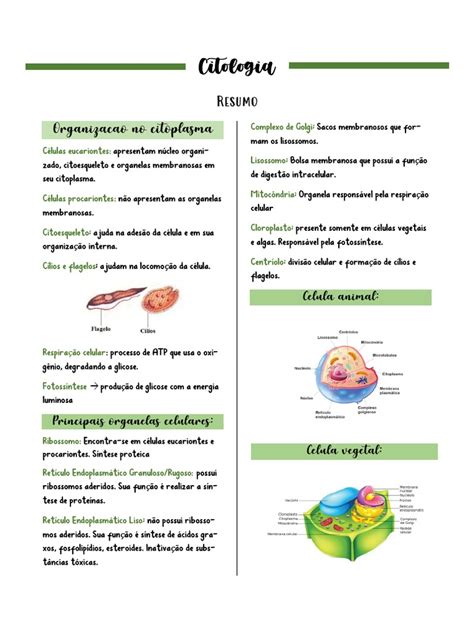 Citologia Resumo Pdf - Resumo de Citologia Celular | PDF