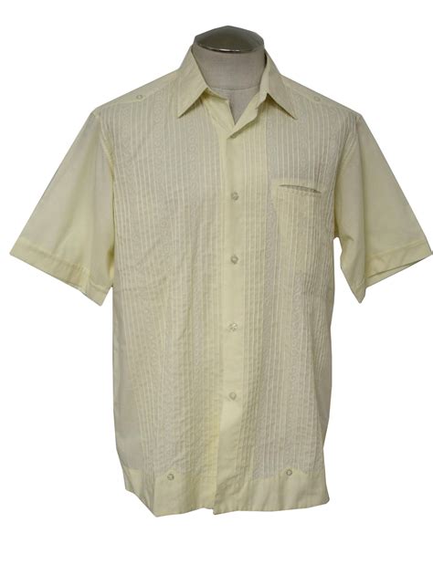 S Vintage Euan Guayabera Shirt S Euan Mens Pale Beige With