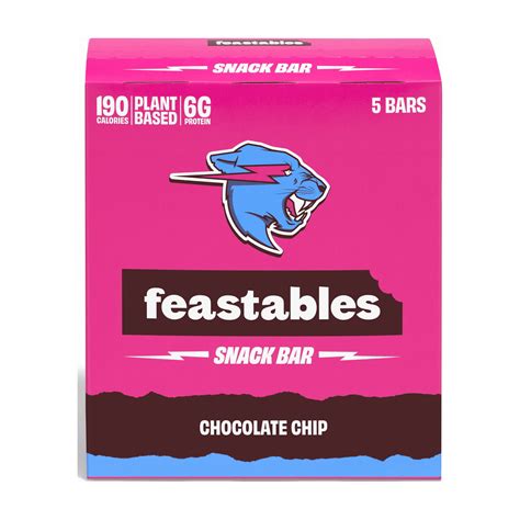 Feastables Mrbeast Chocolate Chip Snack Bars 40g Each 5 Bars Per Box