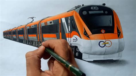 Drawing A Train Vande Bharat Express In Saffron Grey Livery