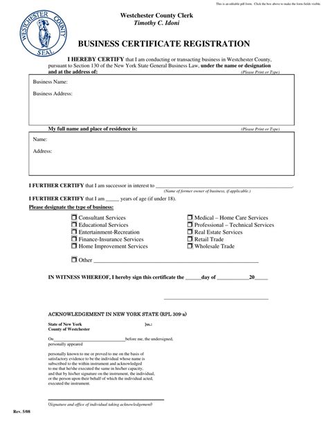 Westchester County New York Business Certificate Registration Fill