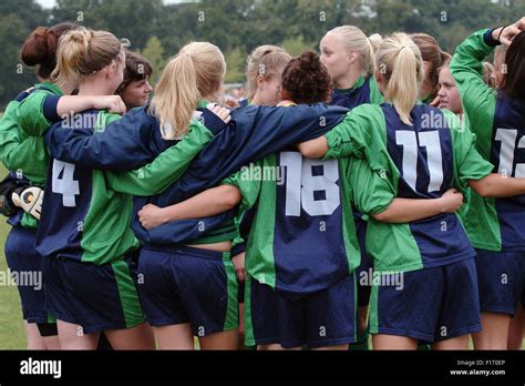 Teenage Female Soccer Players Huddle Before A Game Stock Photo Alamy