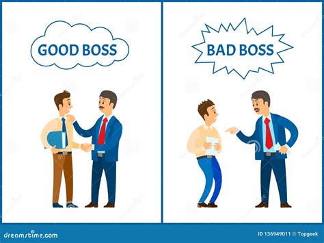 Good And Bad Boss Chief Executive At Work Set Stock Vector