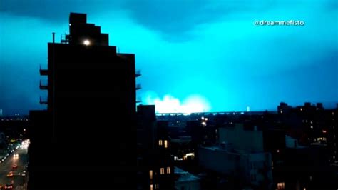 Neon Blue Sky In New York Caused By Transformer Explosion Nypd